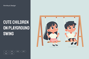 Cute Children on Playground Swing, a Person Illustration by Partikusi Design
