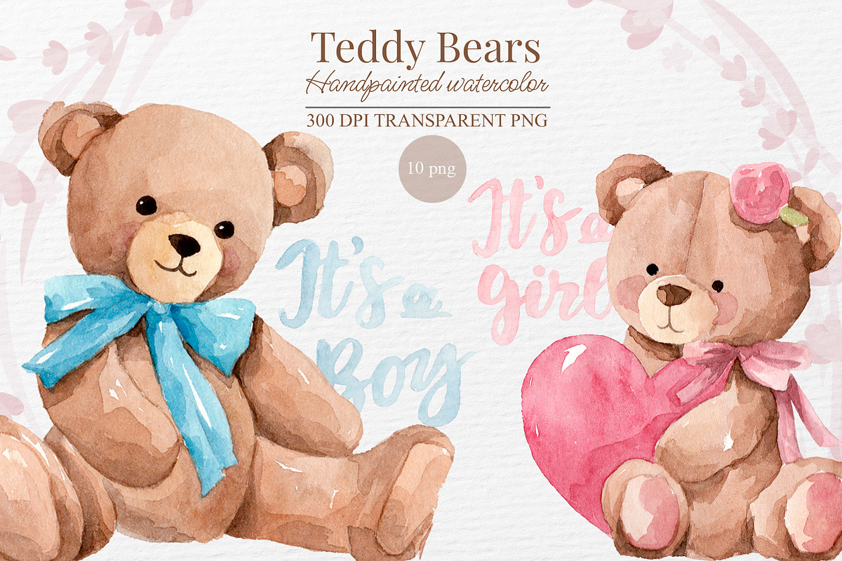 Teddy Bears – Watercolor Clipart set, an Illustration by Marine art (Photo 1 of 4)