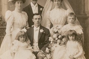 Antique sepia toned photograph of a bride and groom at their Vic, a Person Photo by Studio ANNA