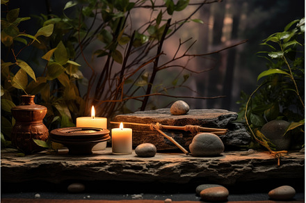 Burning candles, pebbles and incense, a Health & Medical Photo by Ylivdesign