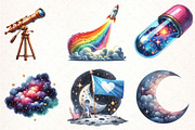 Watercolor Astronaut and Space PNG, an Illustration by Pixels.Craft (Thumbnail 2 of 7)