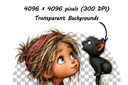 Whimsical Girl and Cat Clipart Set, a Person Illustration by one-touch (Thumbnail 11 of 18)