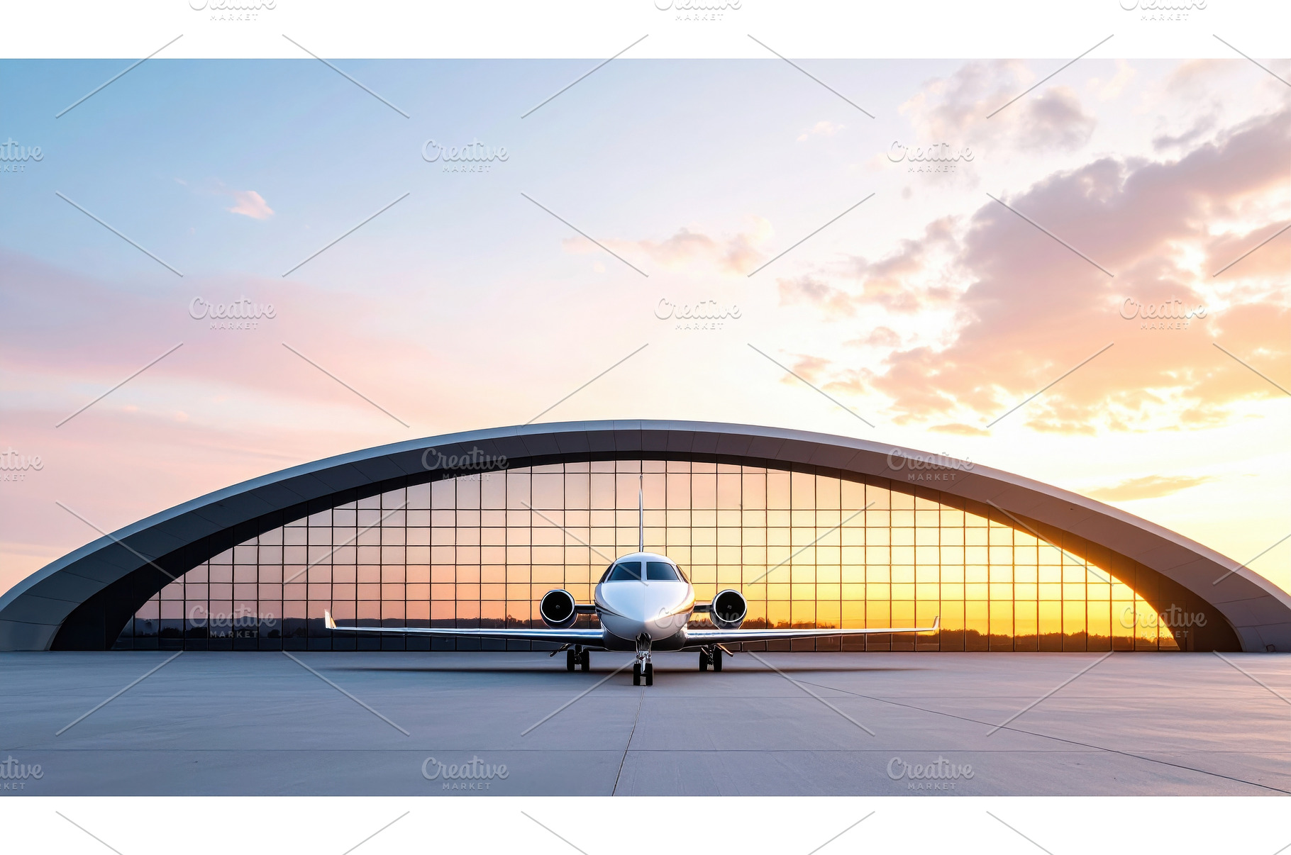 Private jet in front of modern, a Transportation Photo by Igor Tichonow