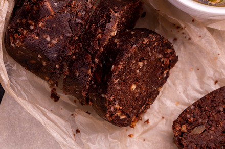 chocolate mass made from butter with the addition of cocoa and peanuts with coo, a Photo by MyPhotos