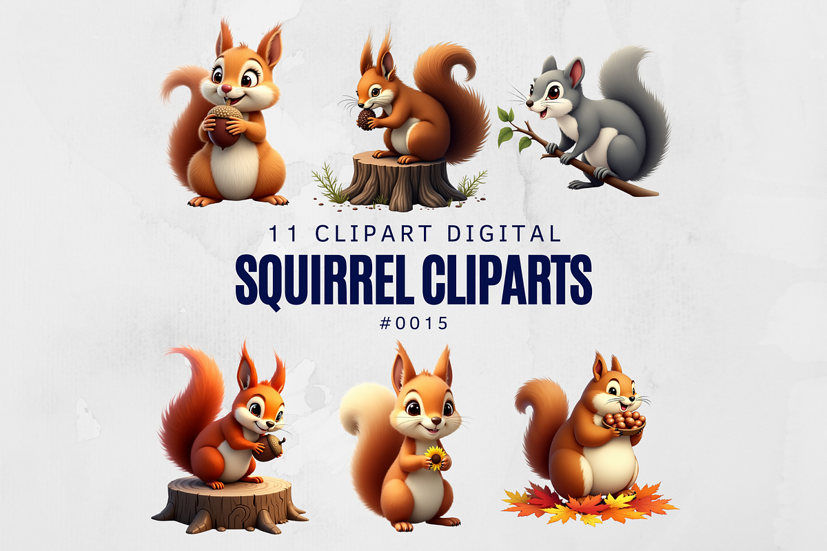 11 Squirrel Cliparts Digital, an Illustration by Wilin Digital (Photo 1 of 2)