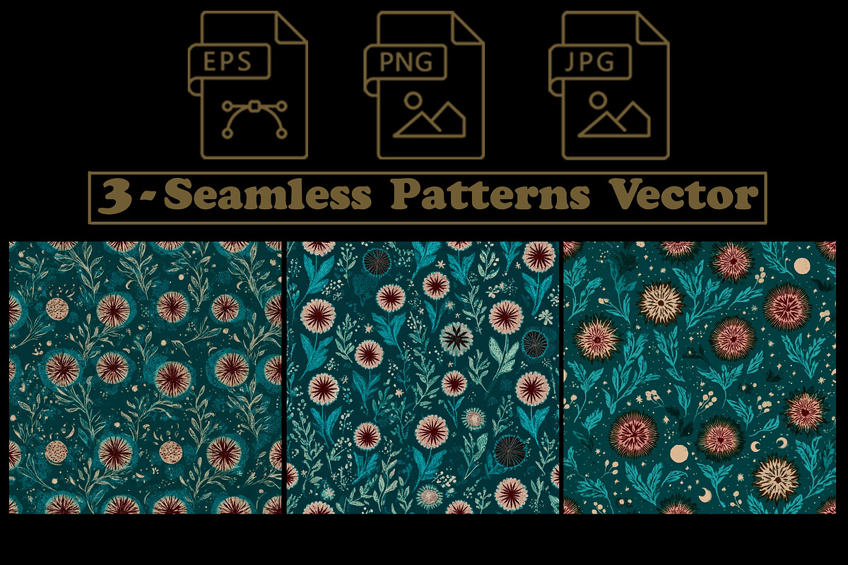 Seamless Cosmic & Botanical Patterns, a Pattern Graphic by one-touch (Photo 4 of 7)