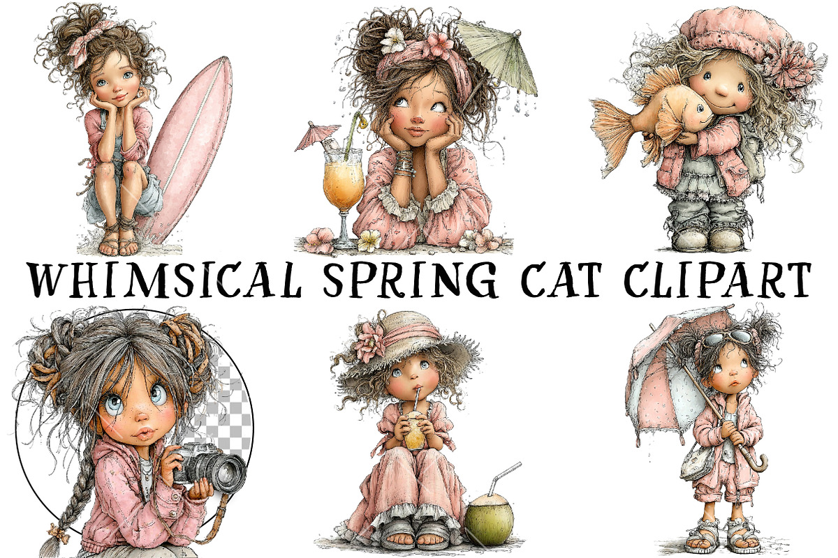Whimsical Summer Girl Clipart, an Illustration by OK Design (Photo 2 of 6)