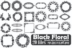 Black Floral Wreath Frame Set, an Illustration by Designer_Momina