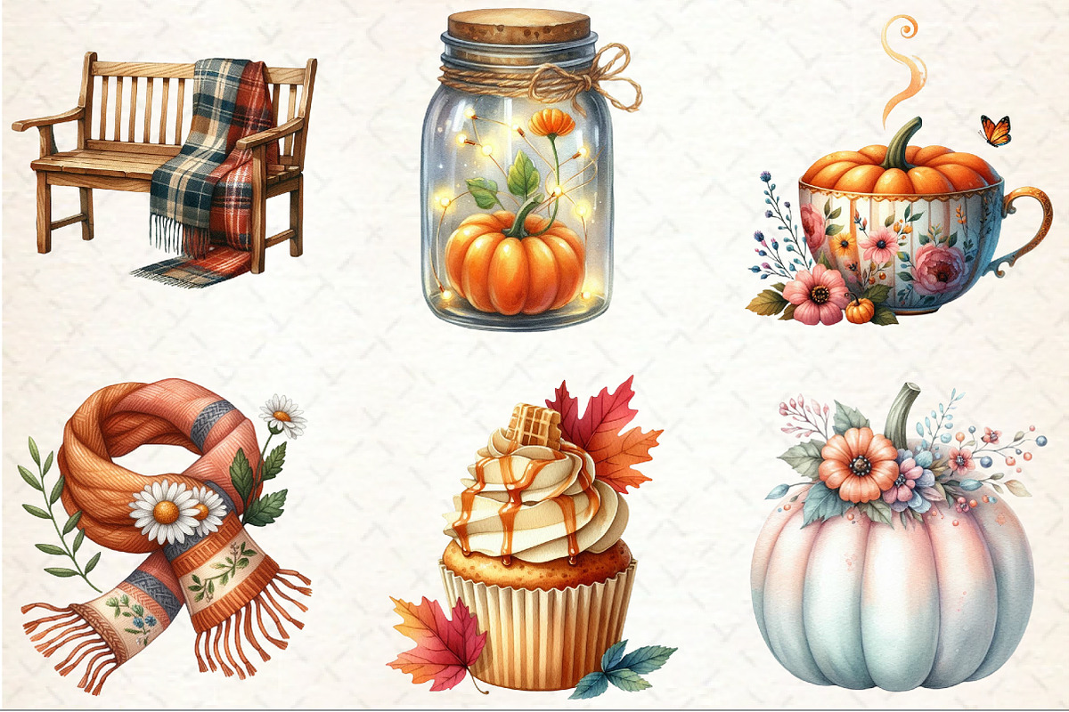 Lovely Autumn Watercolor Clipart, an Illustration by Rose Art (Photo 3 of 7)