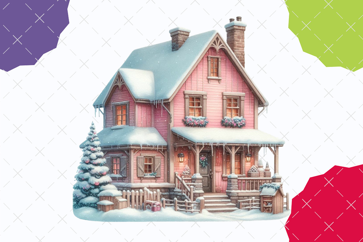Christmas Village Watercolor Bundle, an Illustration by designcity5 (Photo 4 of 5)