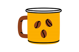 Yellow Mug With Beans For Coffee