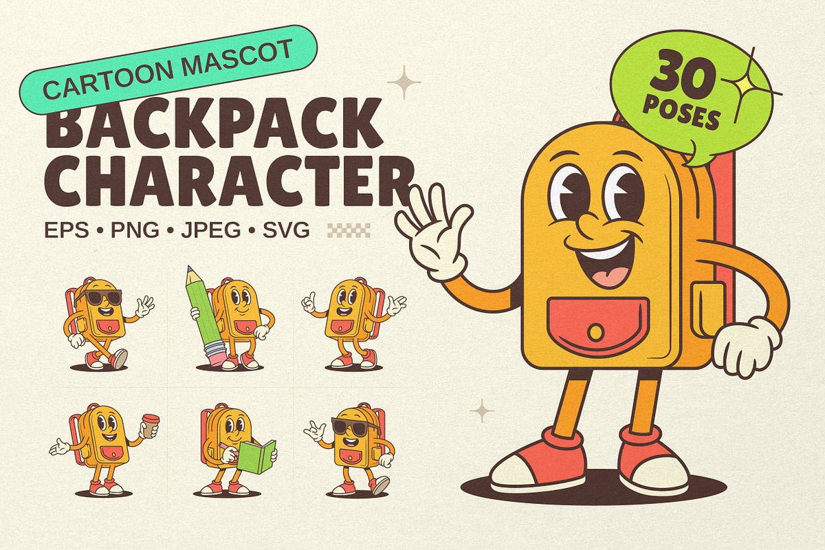 Backpack Cartoon Mascot Character, an Education Illustration by Vasya Kobelev (Photo 1 of 8)