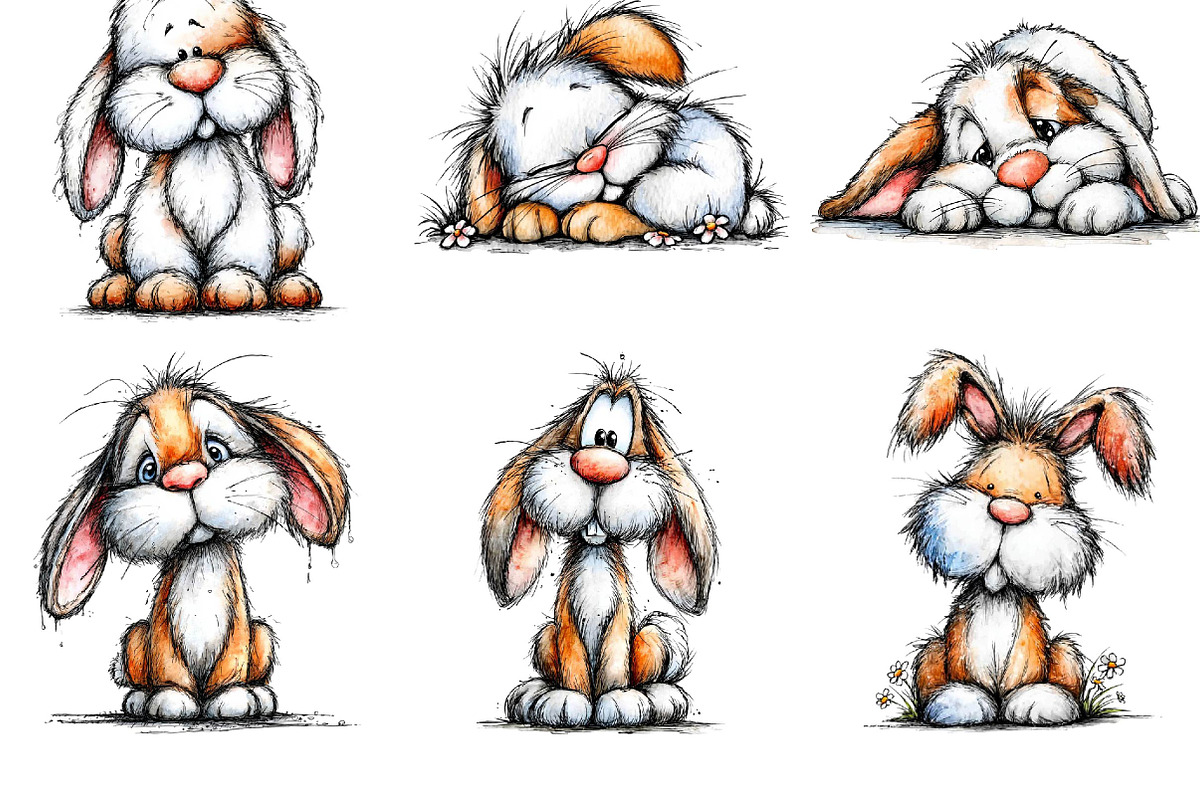 Watercolor Easter Bunny Clipart Bund, a Texture Illustration by DreamPrint404 (Photo 4 of 6)