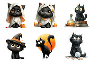 Halloween Black cats Clipart, an Illustration by Watercolor design (Thumbnail 3 of 4)