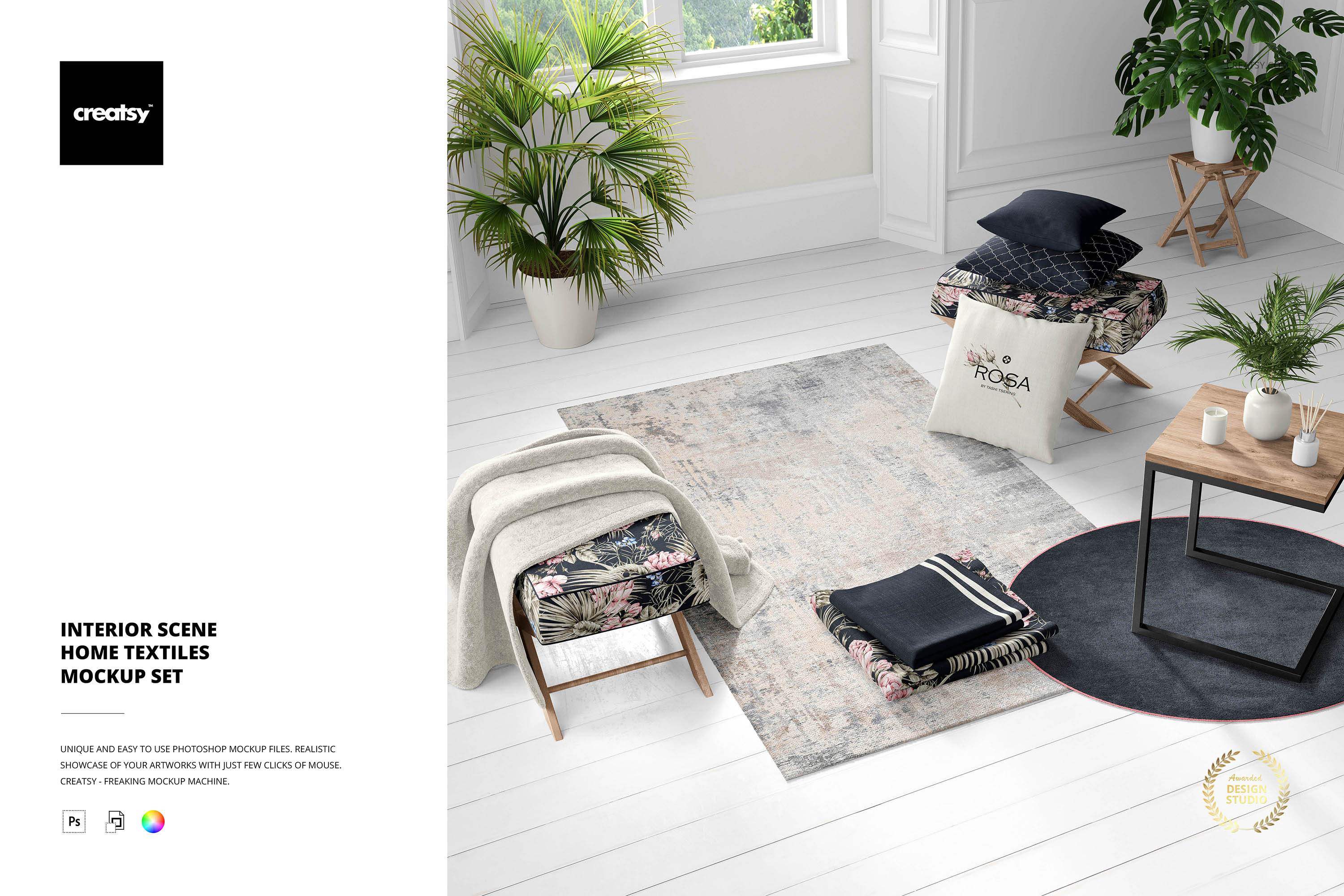Interior Scene Home Textiles Mockup, a Household Mockup by creatsy2