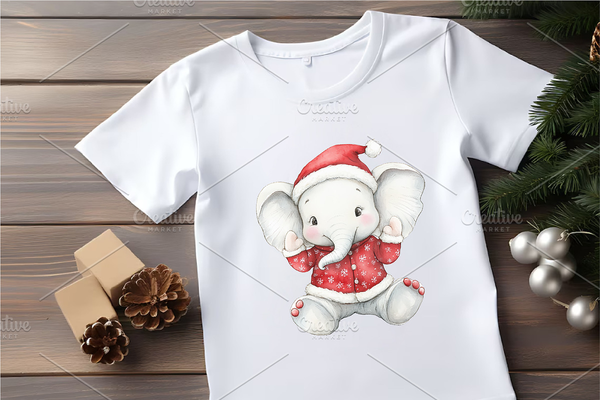 Christmas Elephant. Watercolor PNG., an Animal Illustration by KENO Mascots (Photo 3 of 7)