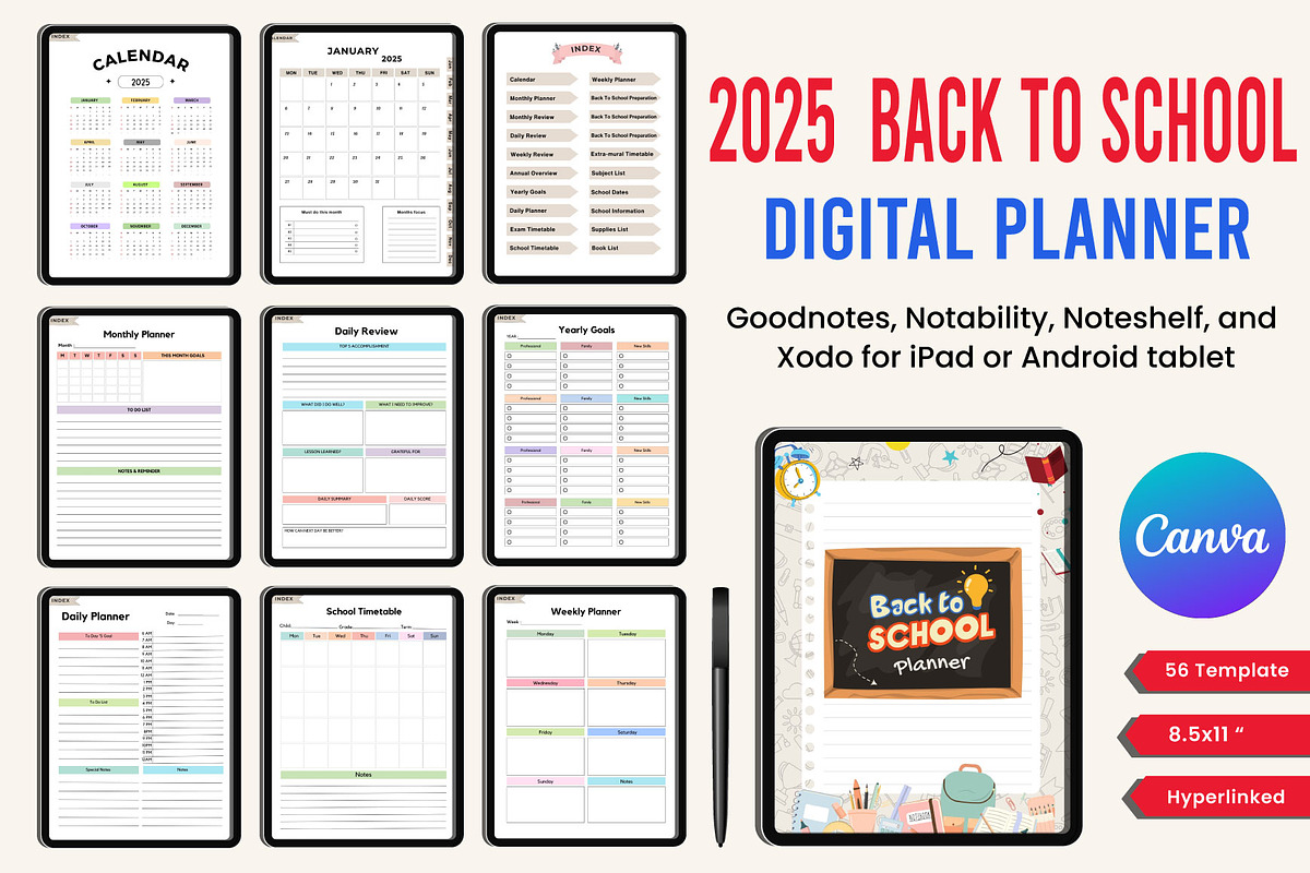 2025 Back To School Digital Planner, a Stationery Template by Designmela01 (Photo 1 of 10)