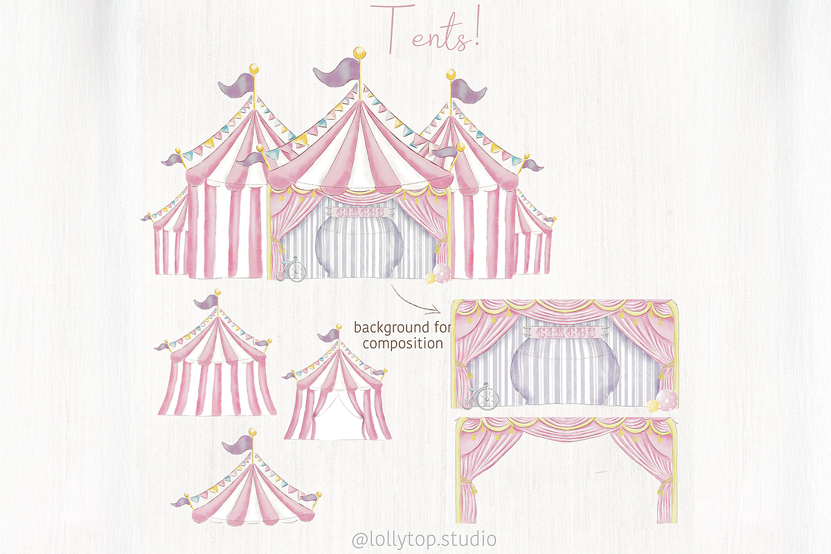 Pink Circus - vintage watercolor, an Illustration by Lolytop Studio (Photo 6 of 8)
