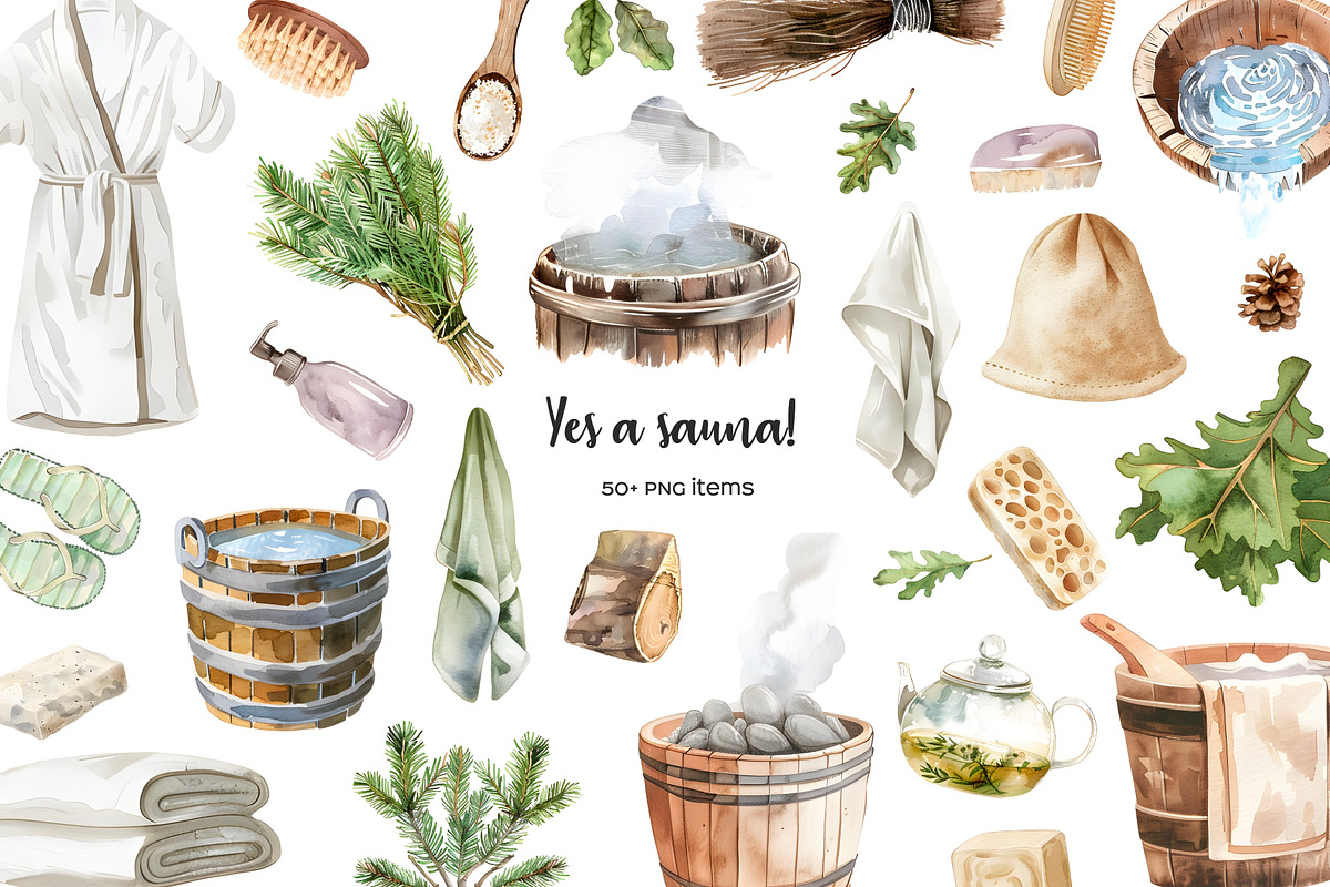 Watercolor sauna clipart. Relax time, a Healthcare Illustration by Art and Funny (Photo 1 of 3)