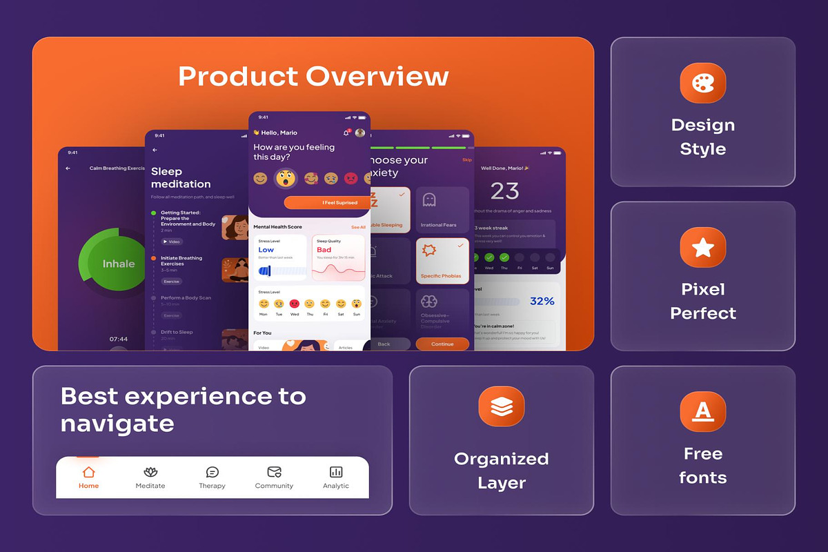 CalmDay Mental Health Tracker Mobile, an UI Kit Template by Lumina_ui_ux202 (Photo 3 of 10)