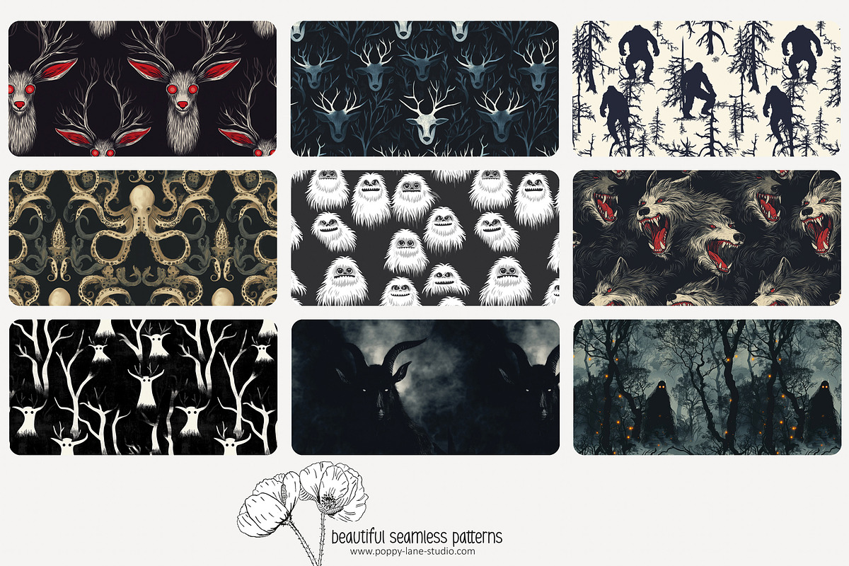 70 cryptid seamless pattern, a Pattern Graphic by Poppy Lane Studio
