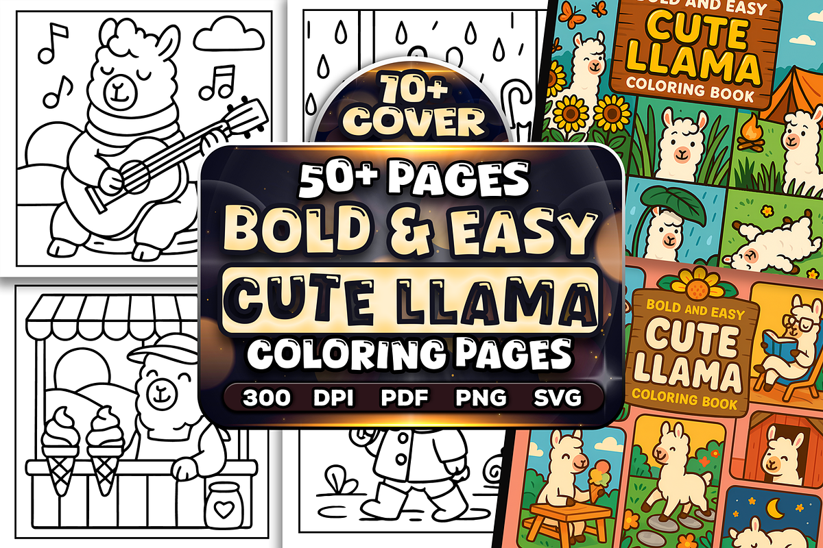 Bold Easy Llama Coloring Pages, an Animal Illustration by Craftsbeefy (Photo 1 of 4)