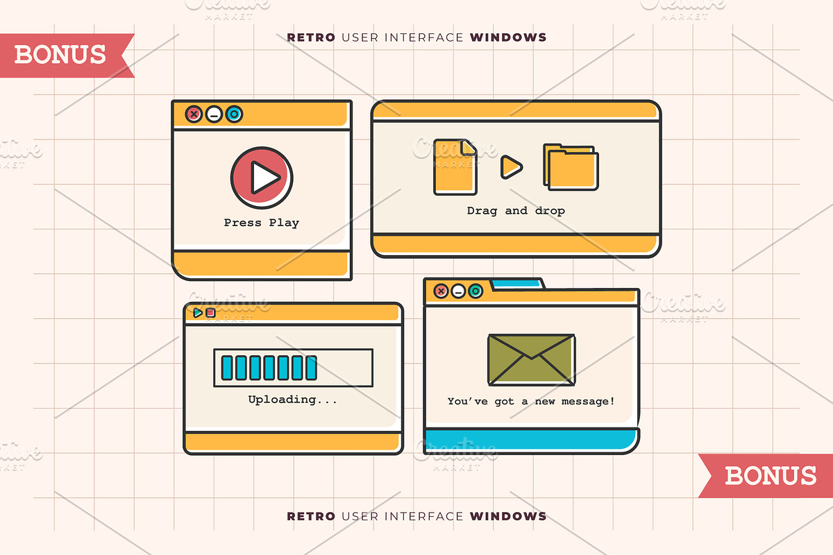 135+ Retro User Interface Elements, an Object Graphic by katyaskrn (Photo 8 of 8)