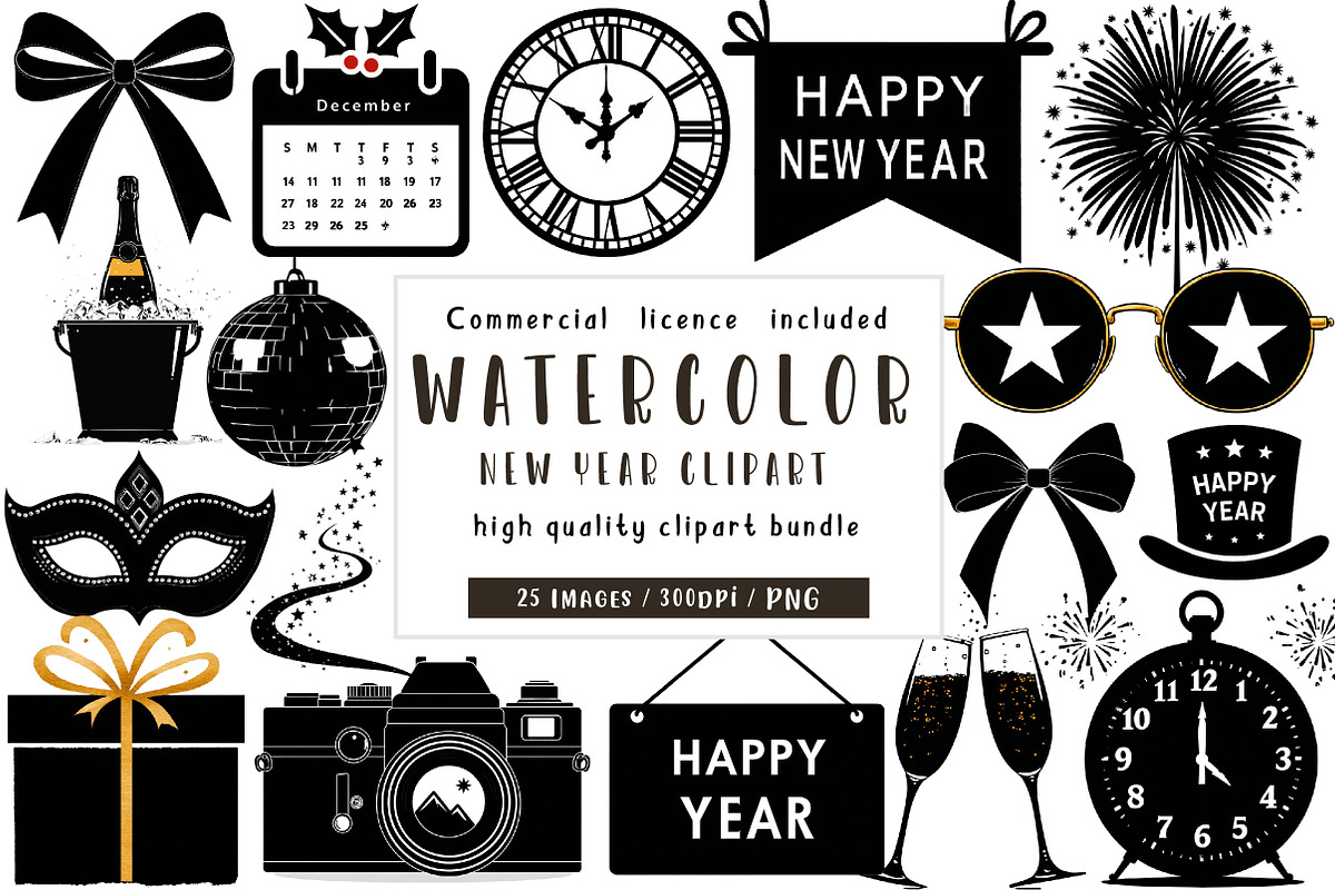 Black and white New year clipart, an Illustration by CreationArt (Photo 1 of 5)