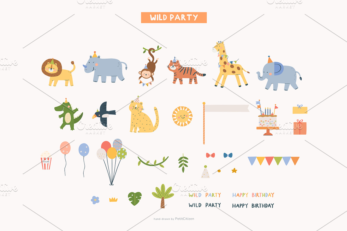 Wild Party Animal Clipart Bundle, an Animal Illustration by Petit Citizen Design (Photo 2 of 9)