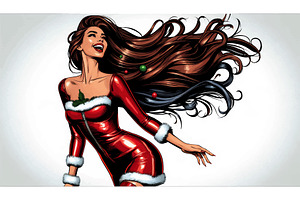 Stylized Woman in Santa Dress with, a Person Illustration by AlexArt