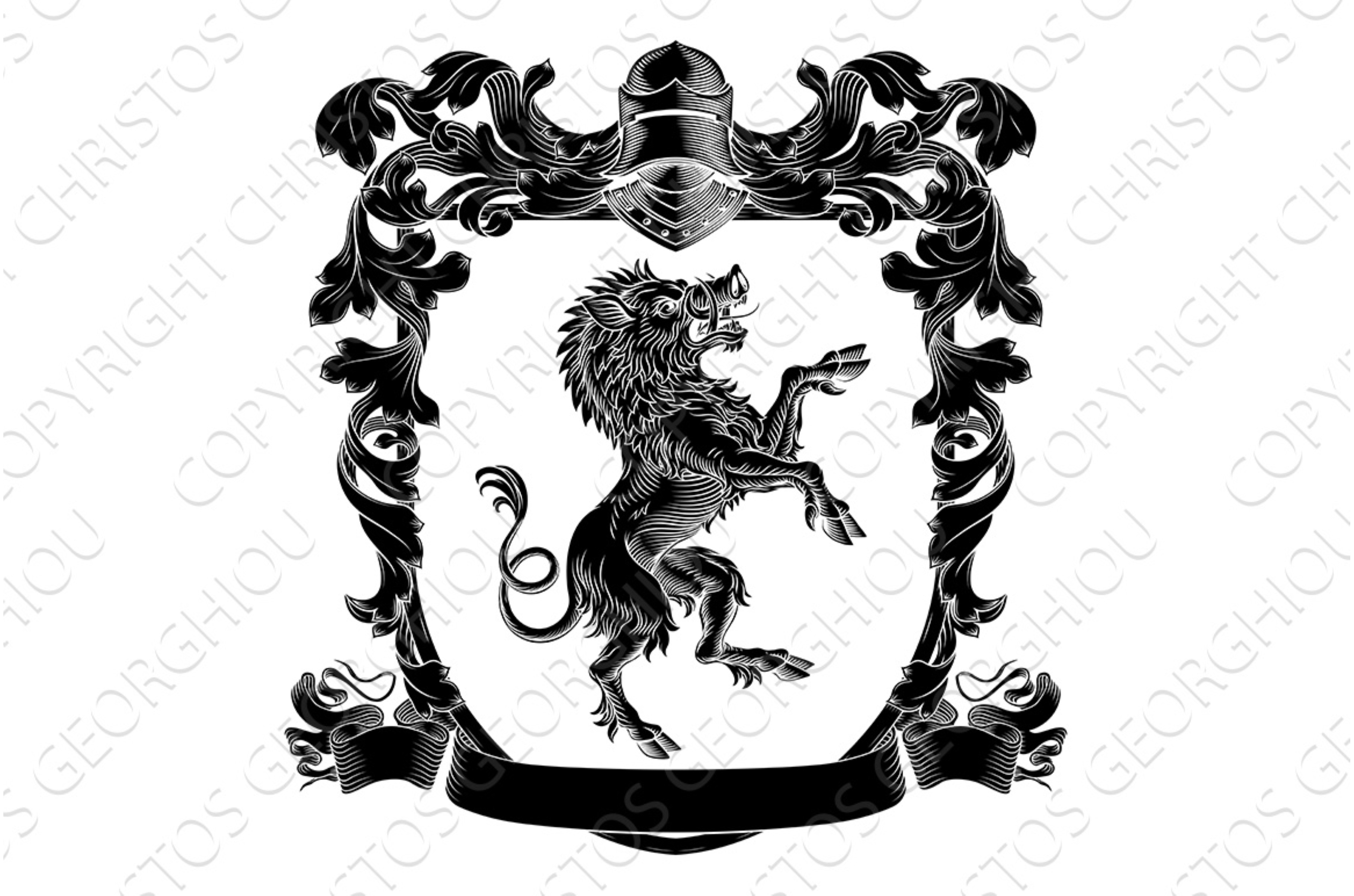 Boar Coat of Arms Family Crest, an Illustration by Christos Georghiou