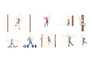 People in rope park. Adults children, a Sport Illustration by LadadikArt