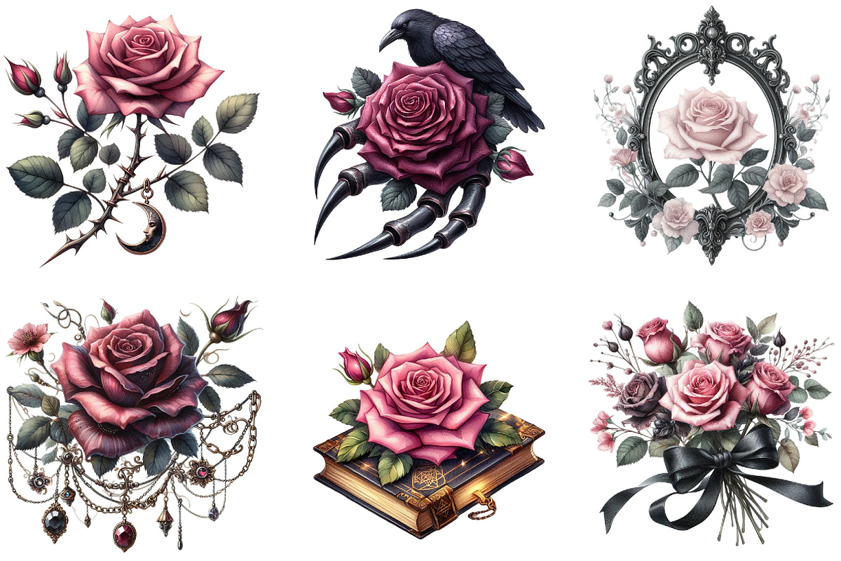 Watercolor Pink Gothic Roses, an Illustration by DreamArtGraphic (Photo 4 of 4)