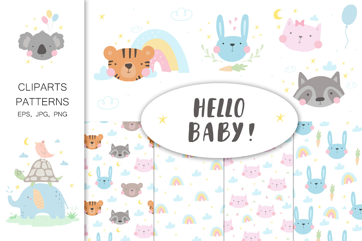 Cute baby animals collection., a Background Graphic by Irene_Boiko_ART (Photo 1 of 10)