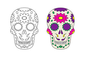 Sugar Skull Line Icon On White