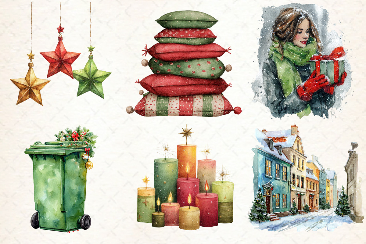 Watercolor Christmas Market Clipart, an Illustration by Libby Wishes (Photo 2 of 9)