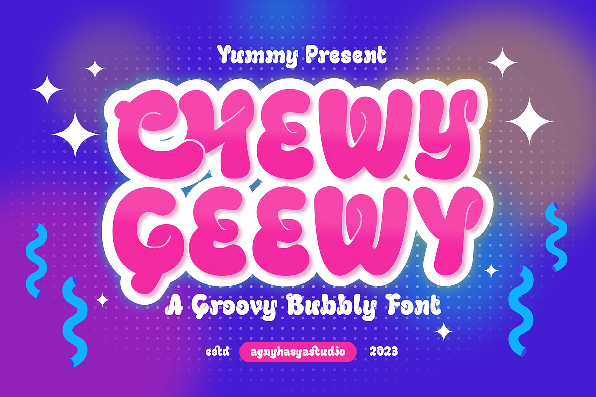 Chewy Geewy - A Groovy Bubbly Font, a Symbol Font by agnyhasyastudio (Photo 1 of 15)