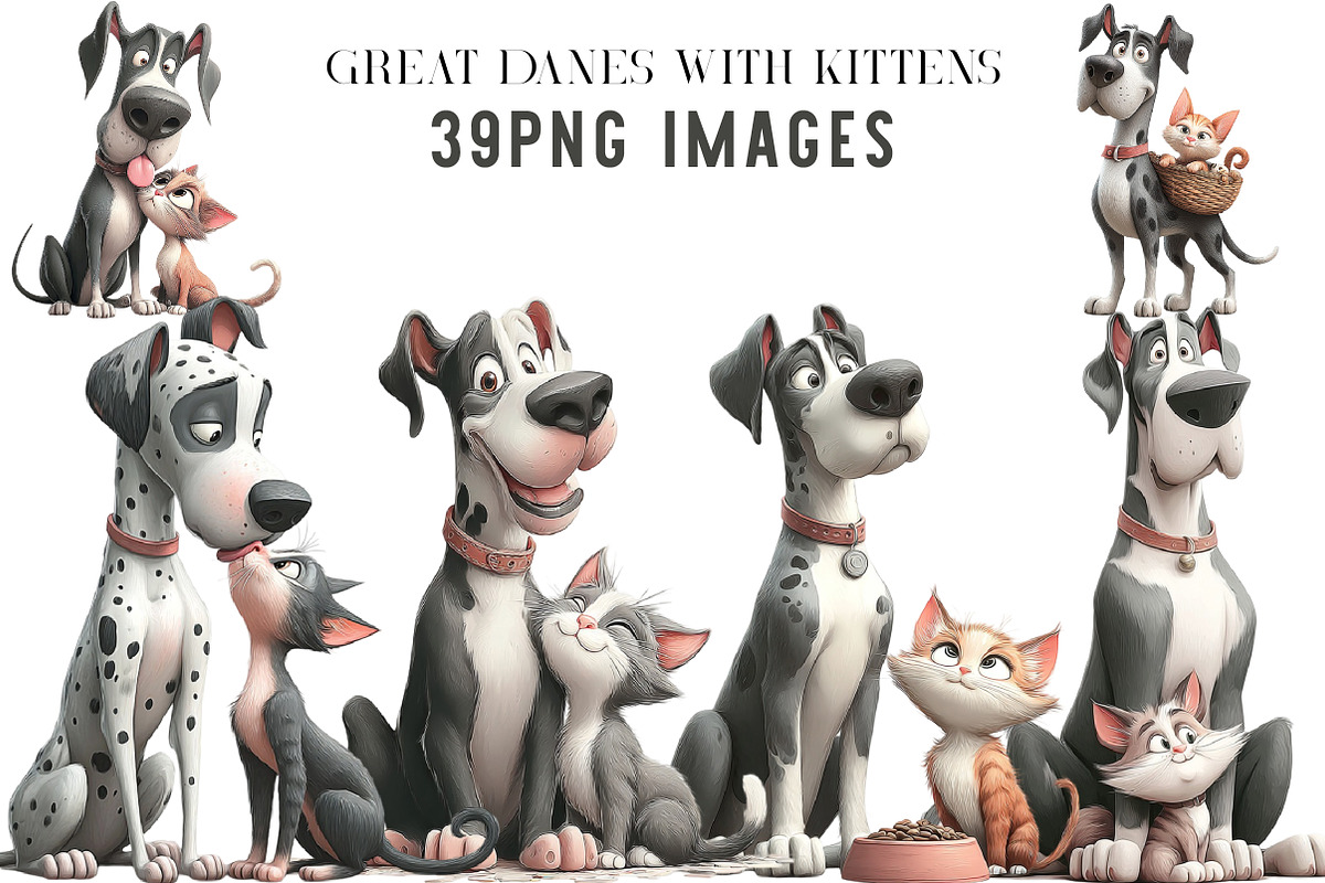 Great Danes with Kittens Clipart, an Illustration by DreamArtGraphic (Photo 1 of 7)