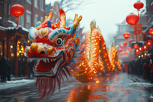 Colorful dragon dance illuminates wi, a Photo by Tanuart