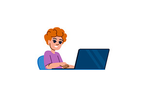Smiling child using laptop for, an Education Illustration by pikepicture