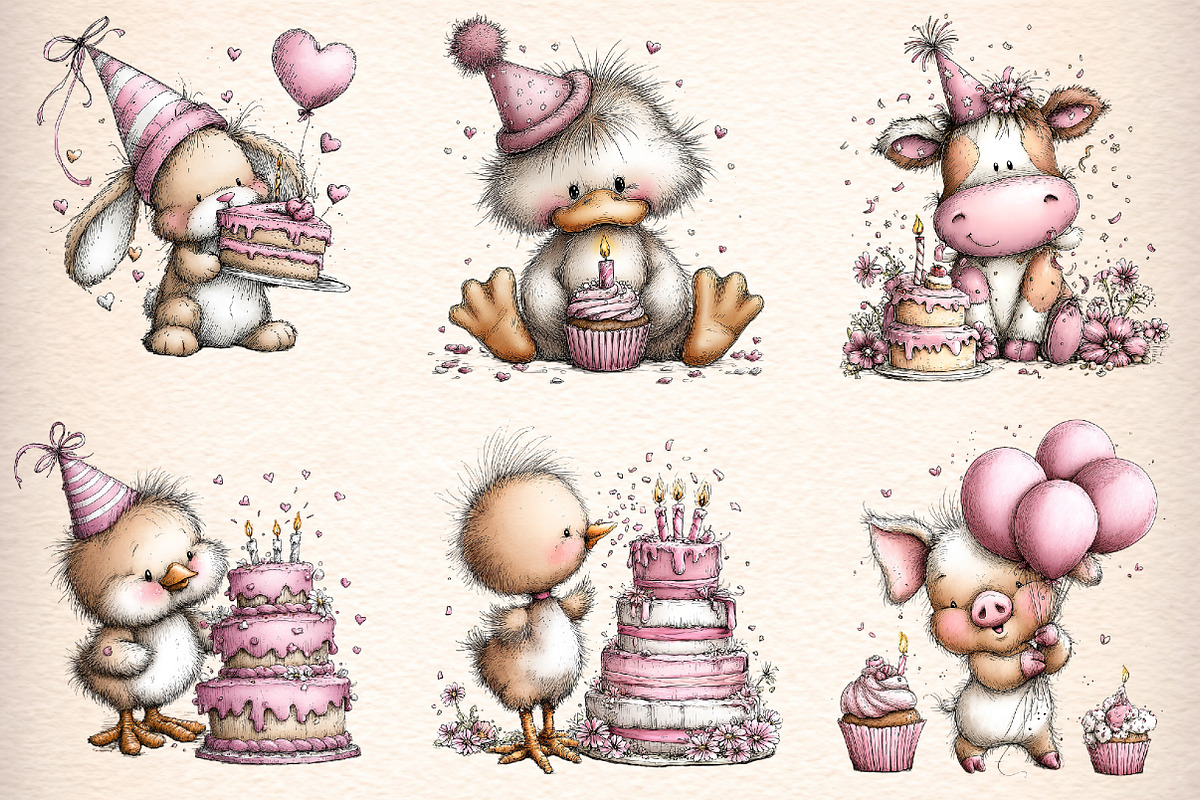 Funny Farm Animals Birthday Clipart, an Illustration by Digital Artistic99 (Photo 3 of 11)