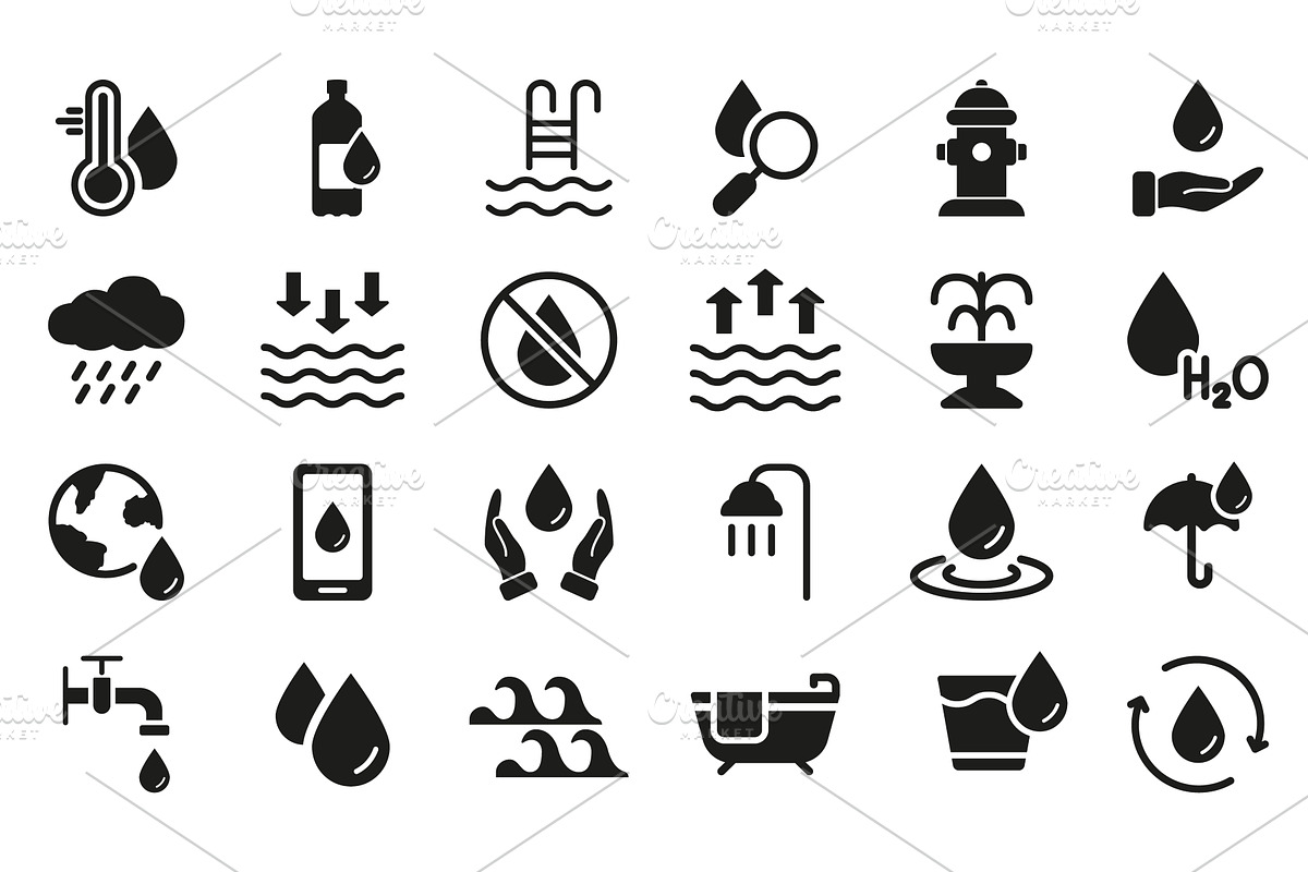 Water Silhouette Icon Set, a Food Illustration by Vector Creator