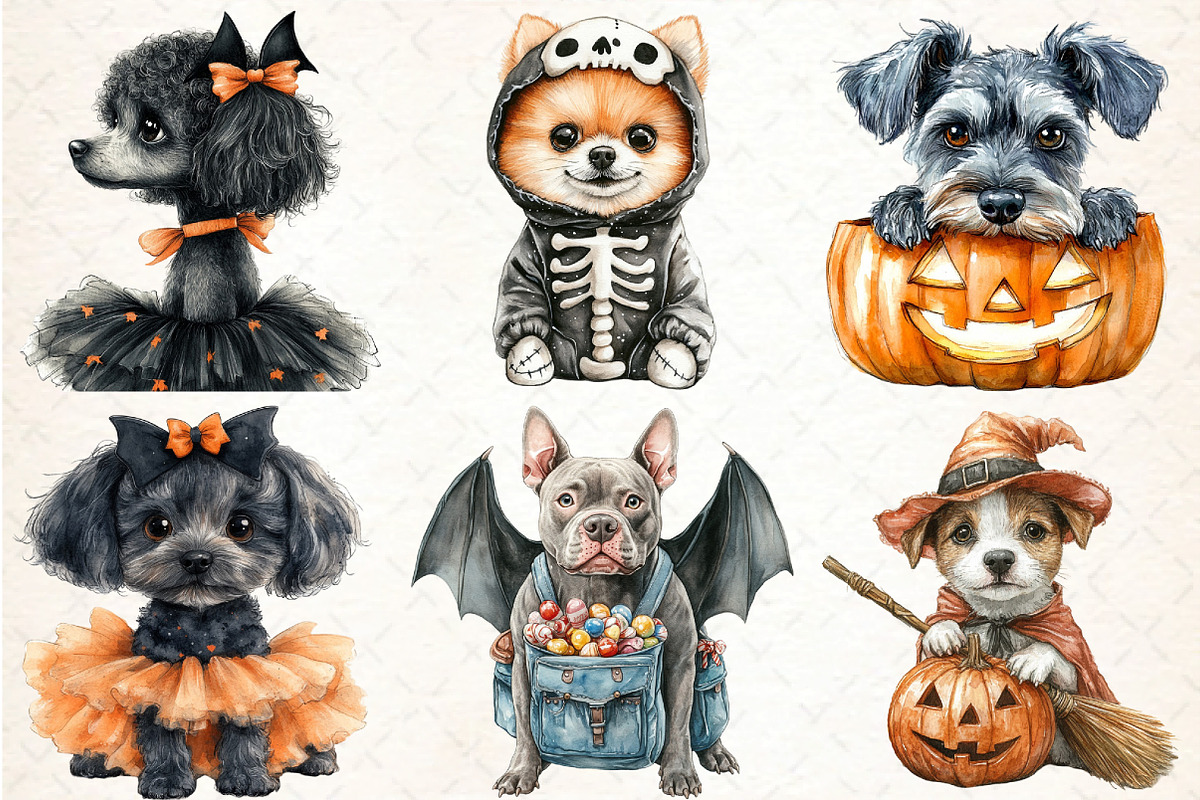 Watercolor Halloween Dog Clipart, an Illustration by DreamCafeArt (Photo 4 of 7)