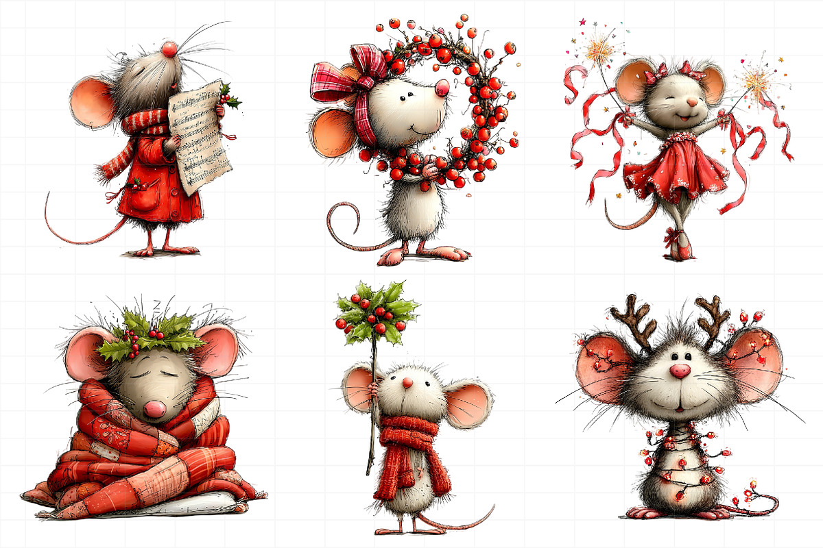 Whimsical Mouse Christmas Clipart, an Illustration by Daily.Designs (Photo 5 of 7)