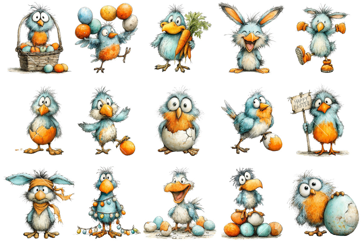 Whimsical Funny Easter Bird Clipart, an Illustration by OK Design (Photo 3 of 6)
