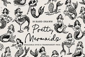 Mermaid Clipart, Ocean Doodles, a Person Illustration by The October Creative