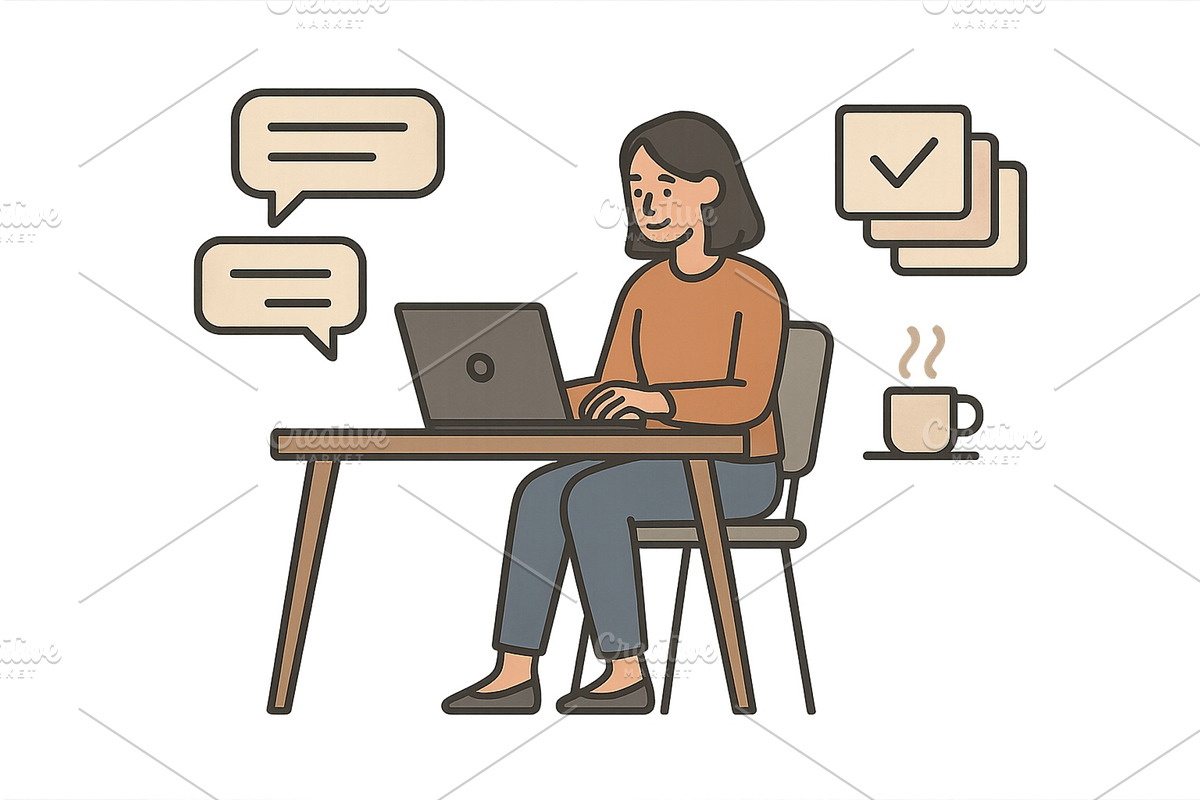 Woman working on laptop at home, an Object Illustration by ZinetroN