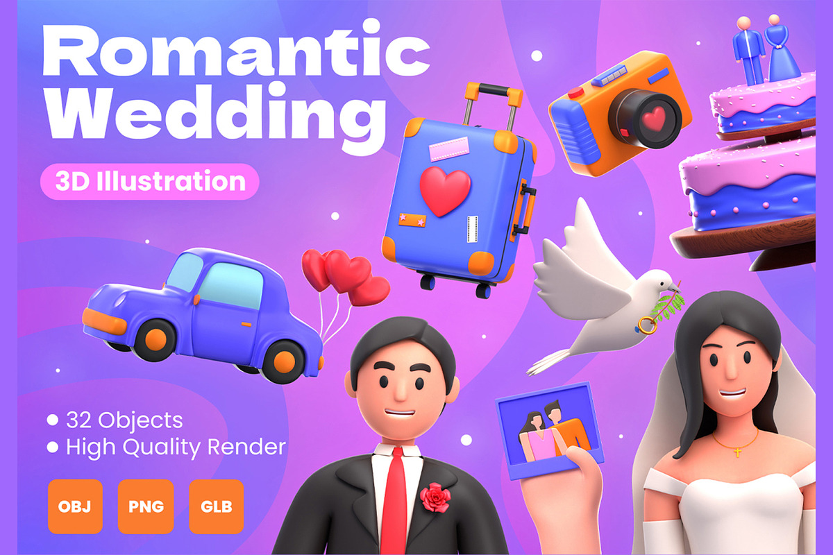 Romantic Wedding 3D Icons, an Object 3D Model by Rakata Studio (Photo 1 of 7)