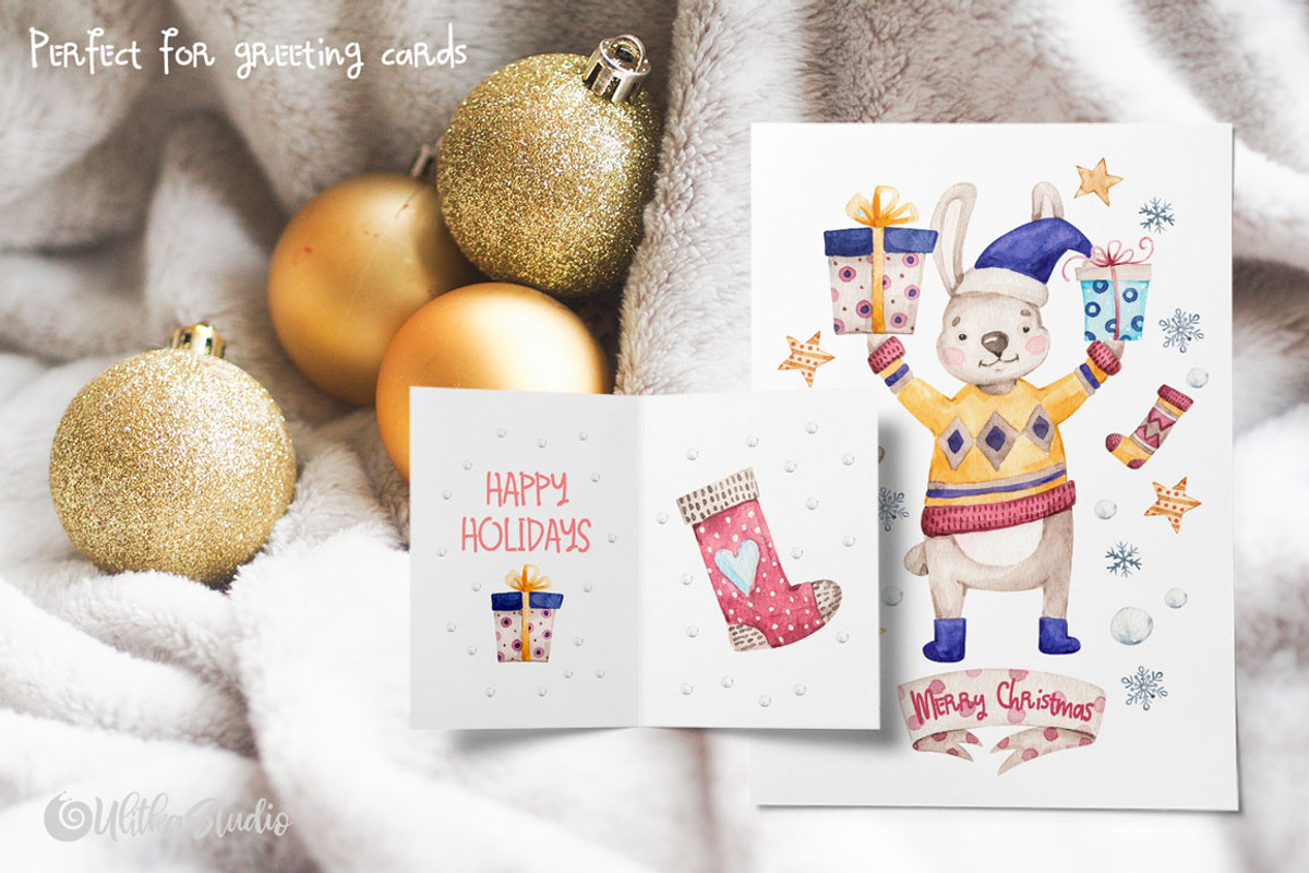 Cozy Christmas watercolor clipart, an Animal Illustration by UlitkaStudio (Photo 7 of 9)