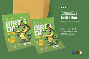Crocoday Birthday Invitation, an Invitation Template by Esensifiksi.studio